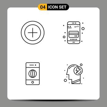 paquete de interfaz de usuario de 4 colores planos básicos de línea de llenado de elementos de diseño de vector editables de energía de teléfono de tarjeta de cajero automático de internet de finanzas