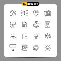 Mobile Interface Outline Set of 16 Pictograms of eye set heart television ad Editable Vector Design Elements