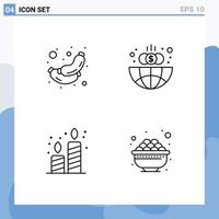 Set of 4 Vector Filledline Flat Colors on Grid for food candle breakfast global party Editable Vector Design Elements