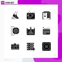 Set of 9 Modern UI Icons Symbols Signs for transport shipping services graph logistic game Editable Vector Design Elements