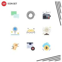 Modern Set of 9 Flat Colors Pictograph of cam mask device costume location Editable Vector Design Elements