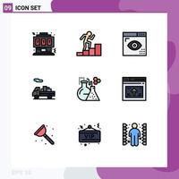 9 Universal Filledline Flat Color Signs Symbols of lab transport coding shipping programing Editable Vector Design Elements
