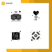 Modern Set of 4 Solid Glyphs Pictograph of alarm elevator iot love elevator indication Editable Vector Design Elements