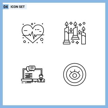 4 User Interface Line Pack of modern Signs and Symbols of heart online burning light chat Editable Vector Design Elements