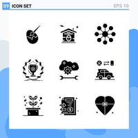 Modern 9 solid style icons Glyph Symbols for general use Creative Solid Icon Sign Isolated on White Background 9 Icons Pack Creative Black Icon vector background