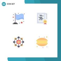 Set of 4 Vector Flat Icons on Grid for finish machine certificate stamp scince Editable Vector Design Elements