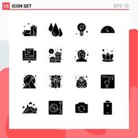 Set of 16 Modern UI Icons Symbols Signs for online commerce ecology speed gauge Editable Vector Design Elements