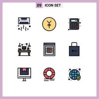 Filledline Flat Color Pack of 9 Universal Symbols of link monitor back to school device interior Editable Vector Design Elements