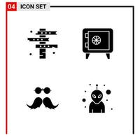 4 General Icons for website design print and mobile apps 4 Glyph Symbols Signs Isolated on White Background 4 Icon Pack Creative Black Icon vector background