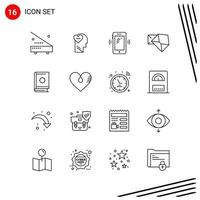 Collection of 16 Vector Icons in Line style Pixle Perfect Outline Symbols for Web and Mobile Line Icon Signs on White Background 16 Icons Creative Black Icon vector background