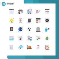 25 User Interface Flat Color Pack of modern Signs and Symbols of tablet capsule manufacturing pill shower Editable Vector Design Elements