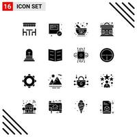 Pictogram Set of 16 Simple Solid Glyphs of celebration night bowl music herbal Editable Vector Design Elements