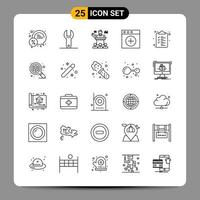 Paquete de 25 iconos negros símbolos de contorno signos para diseños receptivos sobre fondo blanco 25 iconos establecidos fondo de vector de icono negro creativo