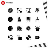 Universal Icon Symbols Group of 16 Modern Solid Glyphs of multimedia media construction next light Editable Vector Design Elements