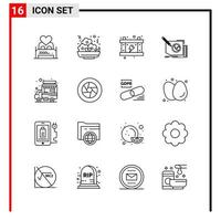 16 General Icons for website design print and mobile apps 16 Outline Symbols Signs Isolated on White Background 16 Icon Pack Creative Black Icon vector background