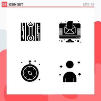 Collection of 4 Vector Icons in solid style Modern Glyph Symbols for Web and Mobile Solid Icon Sign Isolated on White Background 4 Icons Creative Black Icon vector background