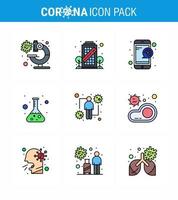 CORONAVIRUS 9 Filled Line Flat Color Icon set on the theme of Corona epidemic contains icons such as host test medical science flask viral coronavirus 2019nov disease Vector Design Elements