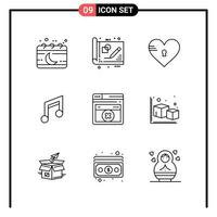 conjunto de 9 iconos de estilo de línea para web y símbolos de esquema móvil para signos de icono de línea de impresión aislados en fondo blanco 9 conjunto de iconos fondo de vector de icono negro creativo