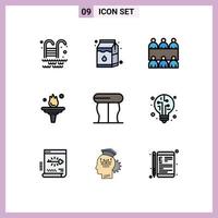 Universal Icon Symbols Group of 9 Modern Filledline Flat Colors of light table table interior training Editable Vector Design Elements