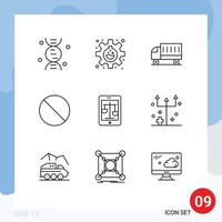 Modern Set of 9 Outlines Pictograph of internet prohibited delivery no cancel Editable Vector Design Elements