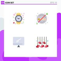 Set of 4 Modern UI Icons Symbols Signs for heart computer time no device Editable Vector Design Elements