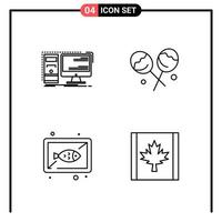 Set of 4 Line Style Icons for web and mobile Outline Symbols for print Line Icon Signs Isolated on White Background 4 Icon Set Creative Black Icon vector background