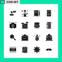 Pack of 16 Solid Style Icon Set Glyph Symbols for print Creative Signs Isolated on White Background 16 Icon Set Creative Black Icon vector background