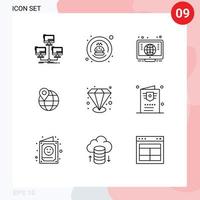 9 Universal Outline Signs Symbols of quality internet transport globe location Editable Vector Design Elements