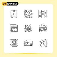 Set of 9 Commercial Outlines pack for fight web hospital ux internet Editable Vector Design Elements