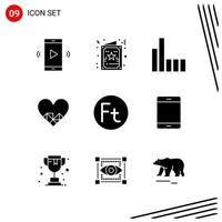 colección de 9 iconos vectoriales en estilo sólido símbolos de glifo perfecto de píxel para web y móvil signos de icono sólido sobre fondo blanco 9 iconos fondo de vector de icono negro creativo