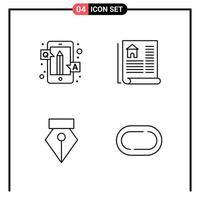 Set of 4 Line Style Icons for web and mobile Outline Symbols for print Line Icon Signs Isolated on White Background 4 Icon Set Creative Black Icon vector background