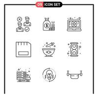 conjunto de 9 iconos de estilo de línea para web y símbolos de esquema móvil para signos de icono de línea de impresión aislados en fondo blanco 9 conjunto de iconos fondo de vector de icono negro creativo