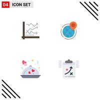 Modern Set of 4 Flat Icons Pictograph of graph office analytics globe world Editable Vector Design Elements