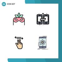 Filledline Flat Color Pack of 4 Universal Symbols of costume mobile connection mobile data Editable Vector Design Elements