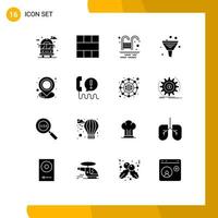 Modern Set of 16 Solid Glyphs Pictograph of holder management workspace filtering business Editable Vector Design Elements