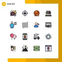 Pack of 16 Modern Flat Color Filled Lines Signs and Symbols for Web Print Media such as profile description basket ball body tube Editable Creative Vector Design Elements