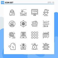 Modern 16 Line style icons Outline Symbols for general use Creative Line Icon Sign Isolated on White Background 16 Icons Pack Creative Black Icon vector background