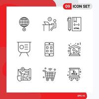 Pack of 9 creative Outlines of keynote finance person html develop Editable Vector Design Elements