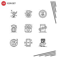 Stock Vector Icon Pack of 9 Line Signs and Symbols for christmas graduation glass online globe Editable Vector Design Elements