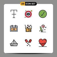 Universal Icon Symbols Group of 9 Modern Filledline Flat Colors of donation date circle money appointment Editable Vector Design Elements