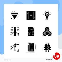 Modern Pack of 9 Icons Solid Glyph Symbols isolated on White Backgound for Website designing Creative Black Icon vector background