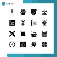 16 User Interface Solid Glyph Pack of modern Signs and Symbols of refresh web page cctv marketing finance Editable Vector Design Elements