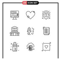 Set of 9 Line Style Icons for web and mobile Outline Symbols for print Line Icon Signs Isolated on White Background 9 Icon Set Creative Black Icon vector background