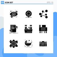 Modern 9 solid style icons Glyph Symbols for general use Creative Solid Icon Sign Isolated on White Background 9 Icons Pack Creative Black Icon vector background