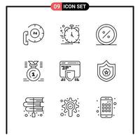 Set of 9 Line Style Icons for web and mobile Outline Symbols for print Line Icon Signs Isolated on White Background 9 Icon Set Creative Black Icon vector background