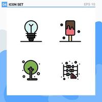 Pictogram Set of 4 Simple Filledline Flat Colors of achievement plant wreath ice cream abacus Editable Vector Design Elements