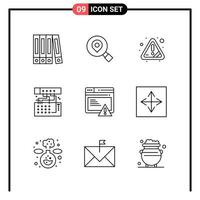 Set of 9 Line Style Icons for web and mobile Outline Symbols for print Line Icon Signs Isolated on White Background 9 Icon Set Creative Black Icon vector background