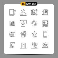 Modern Set of 16 Outlines and symbols such as furniture diary jewish globe book Editable Vector Design Elements