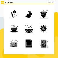 9 User Interface Solid Glyph Pack of modern Signs and Symbols of drinks qehwa acorn tea dish Editable Vector Design Elements
