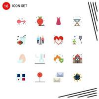 Flat Color Pack of 16 Universal Symbols of summer drink girl summer food Editable Pack of Creative Vector Design Elements